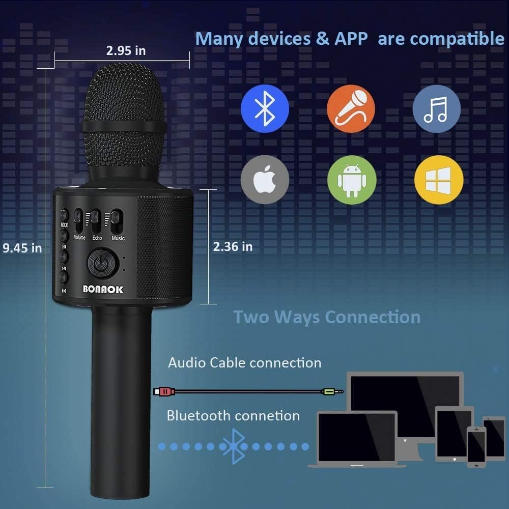 BONAOK Wireless Bluetooth Karaoke Microphone,3-in-1 Portable Handheld Karaoke Mic Speaker Machine Home Party Birthday for All Smartphones Q37 (Black) - Image 5