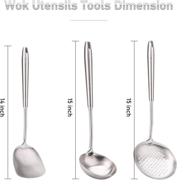 FJNATINH 6-Pieces 304 Stainless Steel Wok Spatula Set,Cooking Utensil Set,Soup Ladle Colander,Nonstick Kitchen Cooking Utensils Set with Spatula,Kitchenware Tools - Image 7