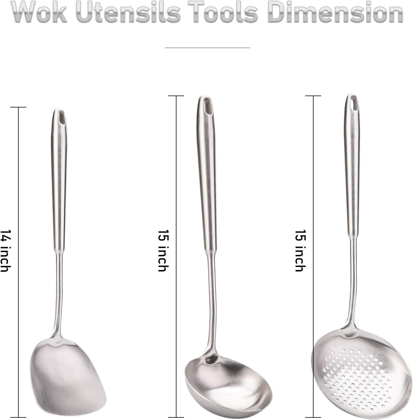 FJNATINH 6-Pieces 304 Stainless Steel Wok Spatula Set,Cooking Utensil Set,Soup Ladle Colander,Nonstick Kitchen Cooking Utensils Set with Spatula,Kitchenware Tools - Image 7