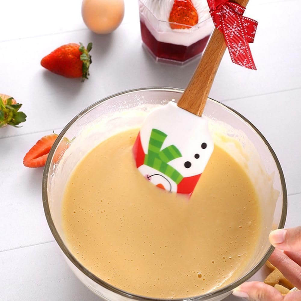 Christmas Silicone Spatula with Wooden Handle,Cream Butter Spatula Cake Decorating Spatula Mixing Cooking Baking Spatula(Style 1 Santa Claus) - Image 9