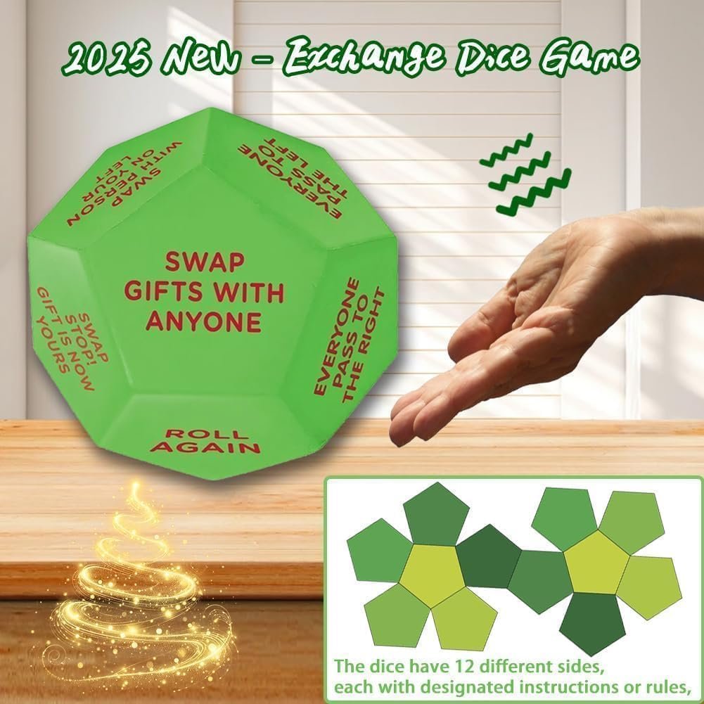 1PCS Santa Swap Gift Exchange Dice,2025 New Christmas Exchange Dice Game,Santa Swap Gift Exchange Oversized Die, 12 Different Sides 3 * 3 * 3in Dice Game for Family Friends Party Decoration Supplies - Image 6