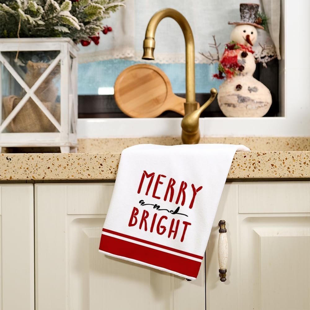 ARKENY Christmas Kitchen Towels Set of 2,Red Xmas Tree Dish Towels 18x26 Inch,Hoilday Farmhouse Home Decoration AD102 - Image 9