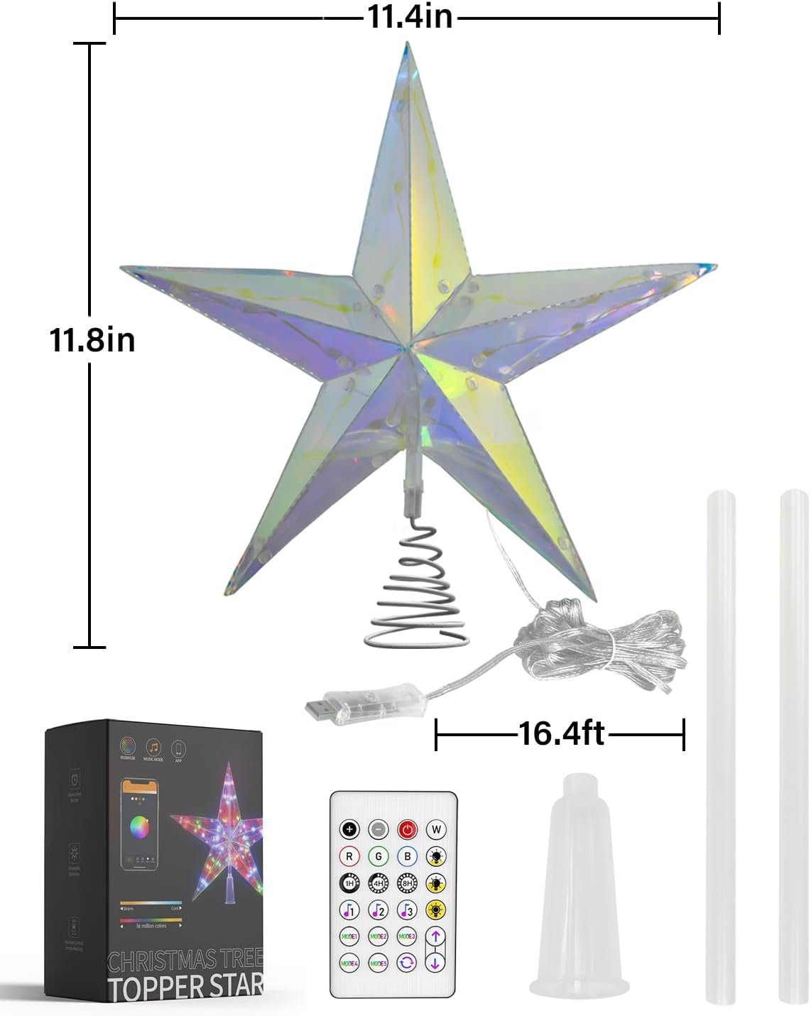 11.8" Christmas Tree Star with Smart APP&Remote, Smart Christmas Tree Toppers with Music, DIY, Dimmable, Timer, Color Changing Christmas Tree Star Topper Lighted Decorate to Holiday,Indoor - Image 8