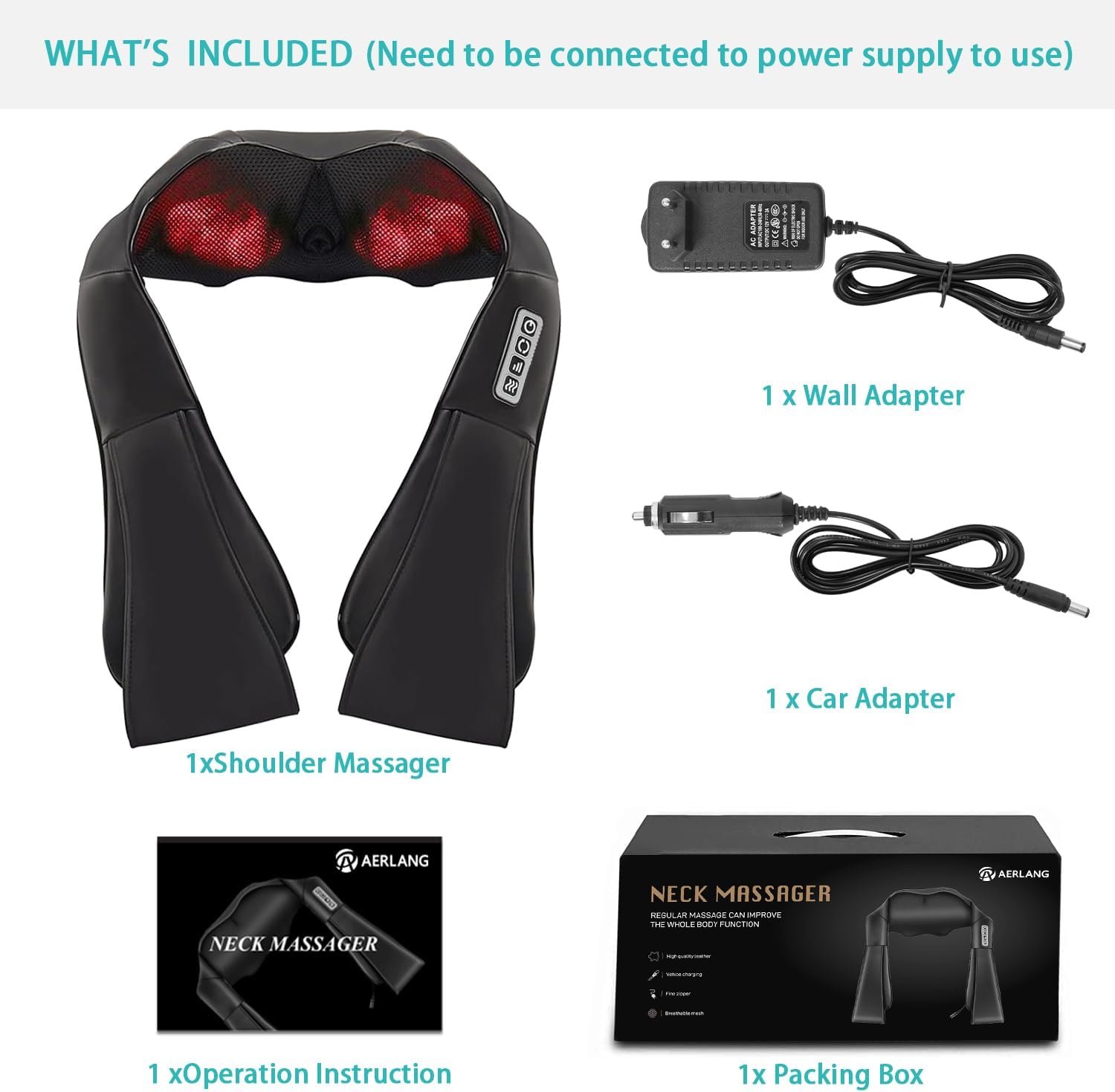 AERLANG Shiatsu Back and Neck Massager, Back Massager Deep Tissue Kneading Massager Neck and Shoulder Massager with Heat, Electric 4D Massage Pillow Fathers Day Dad Gifts from Daughter(NOT Cordless) - Image 7