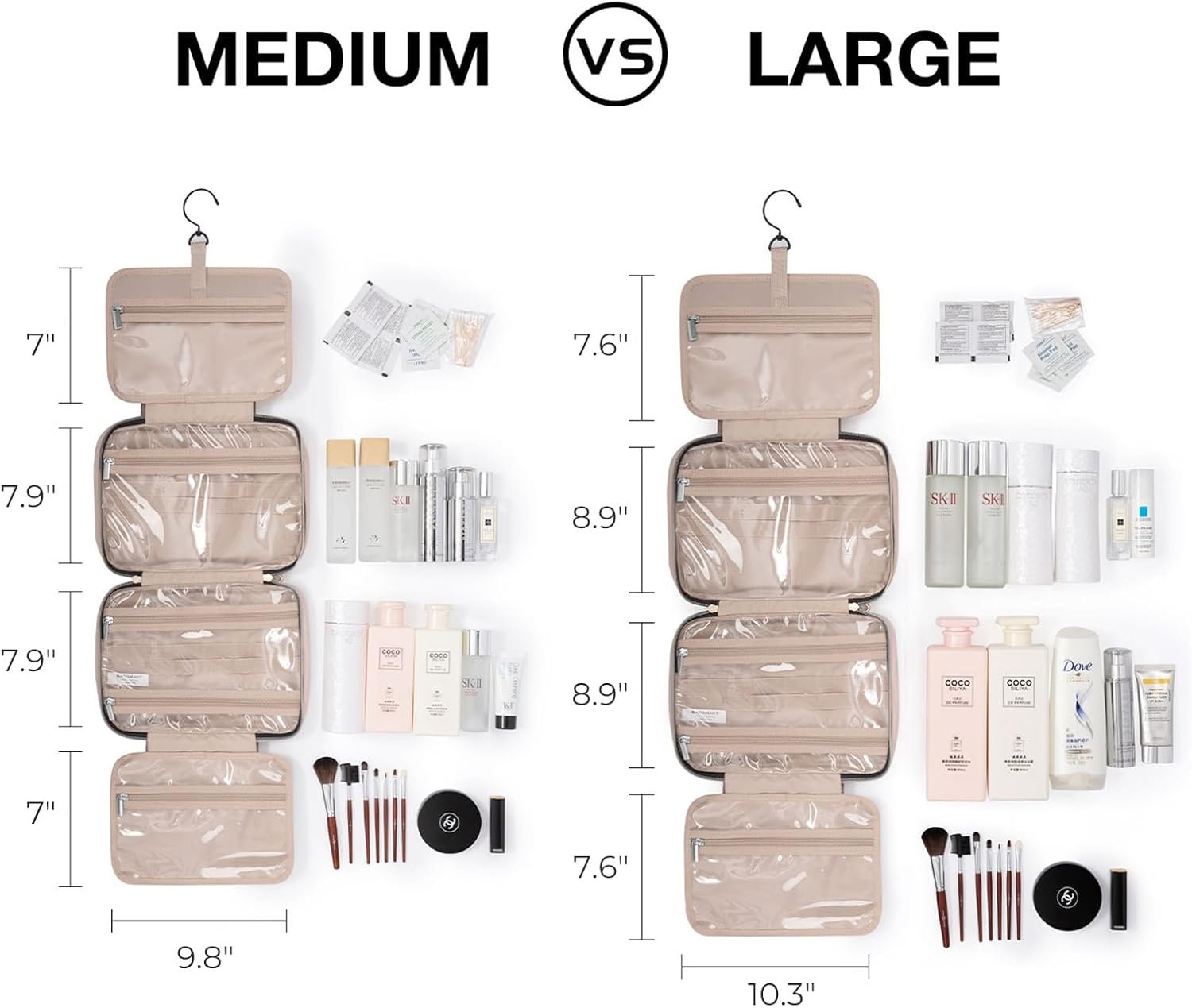 BAGSMART Large Toiletry Bag Travel Bag with Hanging Hook, Water-resistant Makeup Cosmetic Bag Travel Organizer for Accessories, Shampoo, Full Sized Container, Toiletries - Image 3