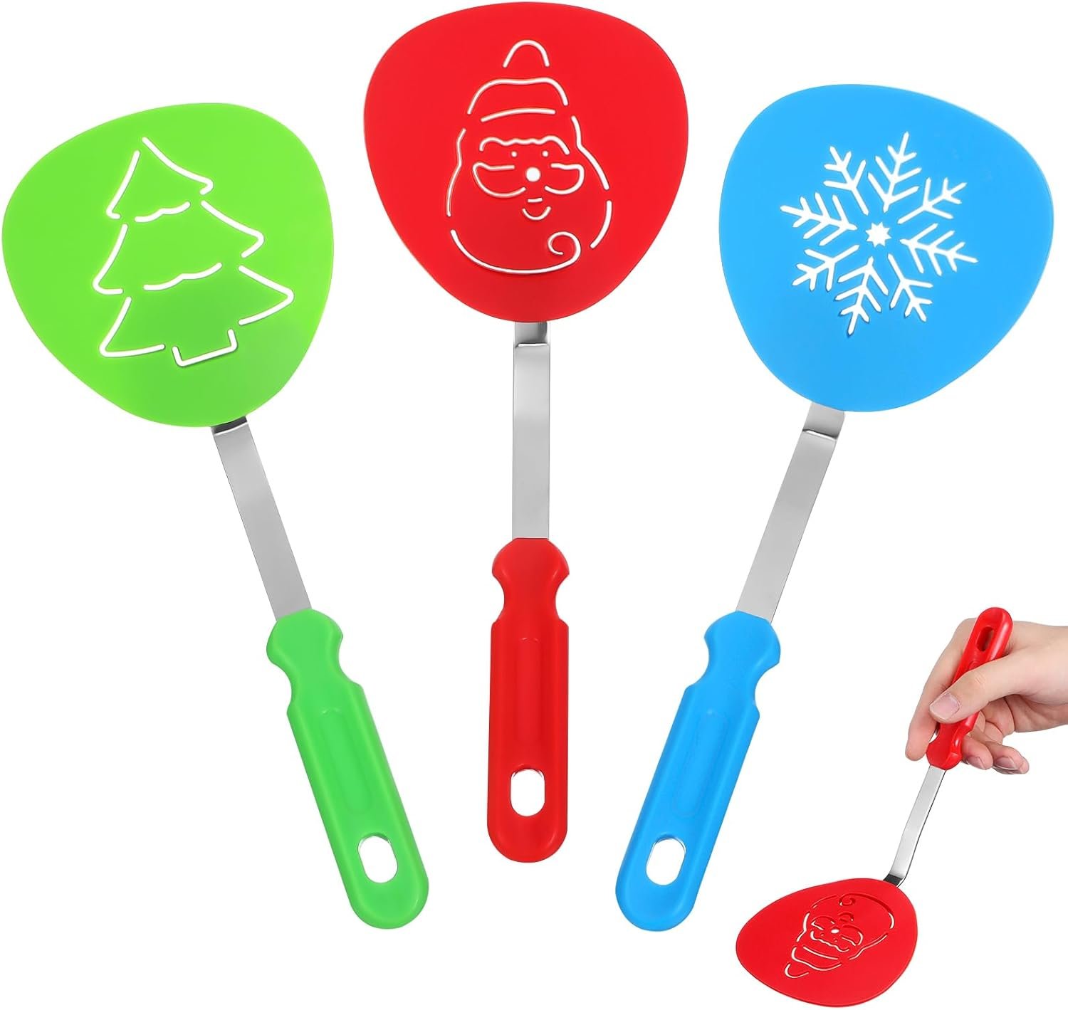 DOITOOL 3Pcs Christmas Spatulas for Baking, Christmas Turner Spatulas Christmas Cookie Spatulas Holiday Spatulas Kitchen Tools Christmas Kitchen Decoration (Christmas Tree Snowflake and Santa Claus) - Image 2