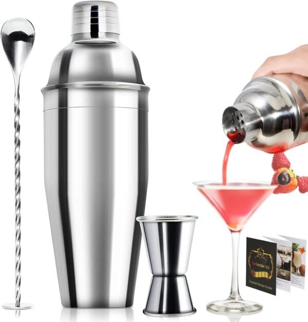 24oz Cocktail Shaker Bar Set - Professional Margarita Mixer Drink Shaker and Measuring Jigger & Mixing Spoon Set - Professional Stainless Steel Bar Tools Built-in Bartender Strainer for Martini Kit - Image 8