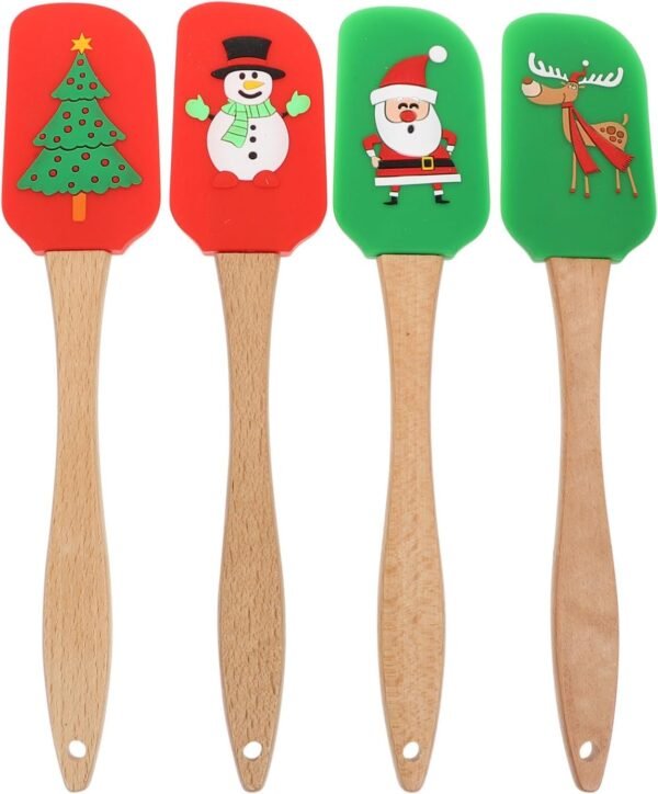 Angoily 4Pcs Silicone Butter Scraper Cake Cream Mixing Scraping Silicone Spatulas Tool Christmas Theme Scraper with Wood Handle Kitchen Utensils Baking Tools - Image 2