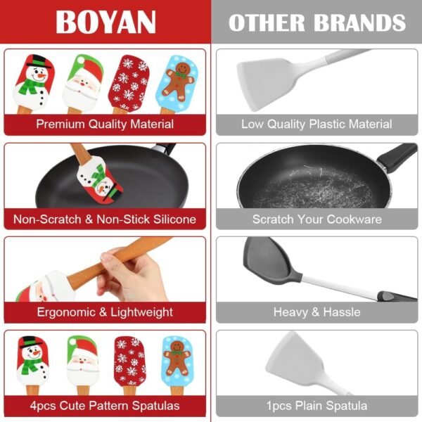 BOYAN Christmas Silicone Spatula, Set of 4, Christmas Spatulas with Wooden Handle for Baking, Christmas Kitchen Utensils Baking Supplies for Cooking, Christmas Gifts and Decoration - Image 5