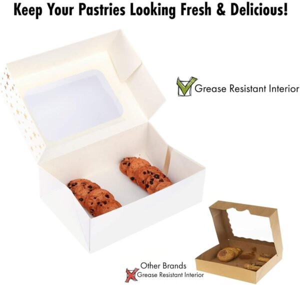 24 PCS Christmas Cookie Boxes for Gift Giving, 9x6x3 Golden Star Christmas Treat Boxes with Window, Auto-Up Holiday Cookie Boxes,Baking Goods Packaging Box for Desserts, Mini Cake, Donuts - Image 7