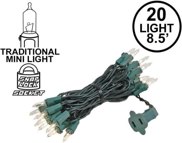Novelty Lights 20 Light Clear Christmas Craft Mini Light Set, Green Wire, 8' Long - Image 3