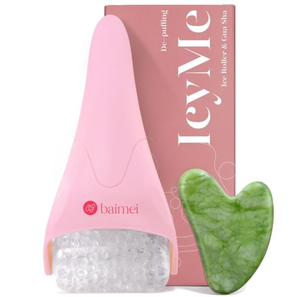 BAIMEI IcyMe Ice Roller for Face Women and Gua Sha Facial Tool Set, Ice Face Roller Reduces Puffiness, Relieves Migraines, Skin Care Tools, Self Care Gift for Women - Pink - Image 2