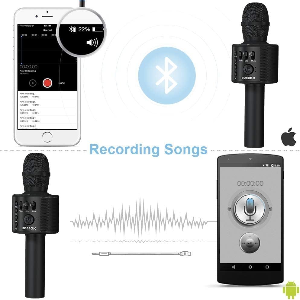 BONAOK Wireless Bluetooth Karaoke Microphone,3-in-1 Portable Handheld Karaoke Mic Speaker Machine Home Party Birthday for All Smartphones Q37 (Black) - Image 6