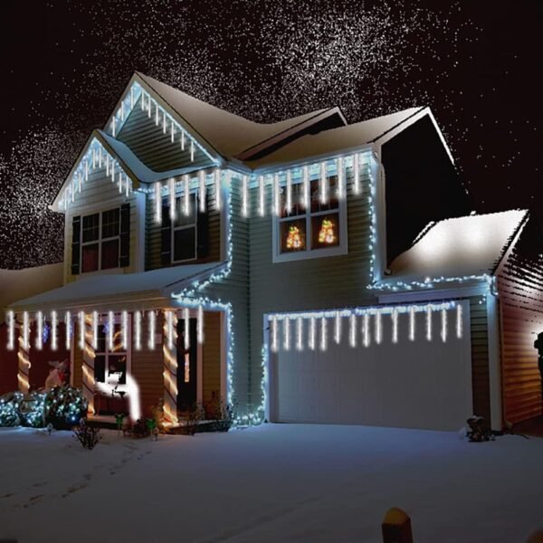 Kwaiffeo Christmas Lights Outdoor, 8 Tubes Meteor Shower Lights LED Snow Falling Icicle Cascading Lights for Xmas Tree Wedding Decoration Party, UL Plug, White - Image 3