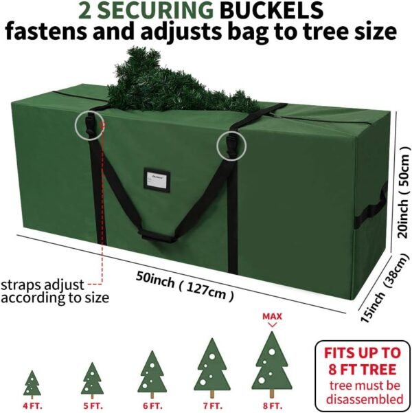 AerWo Christmas Tree Storage Bag Extra Large Christmas Storage Containers, Fits Up to 7.5 Ft Artificial Trees Heavy Duty 600D Oxford Xmas Holiday Tree Bag with Durable Handles & Dual Zipper 50in x - Image 3