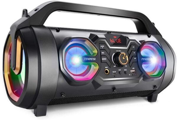 Bluetooth Speaker, 30W Portable Bluetooth Boombox with Subwoofer, FM Radio, RGB Colorful Lights, EQ, Stereo Sound, Booming Bass, 10H Playtime Wireless Party Speaker for Home, Outdoor, Travel, Camping - Image 2