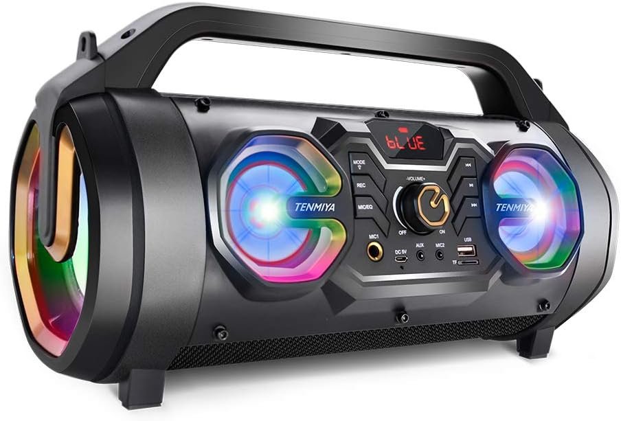 Bluetooth Speaker, 30W Portable Bluetooth Boombox with Subwoofer, FM Radio, RGB Colorful Lights, EQ, Stereo Sound, Booming Bass, 10H Playtime Wireless Party Speaker for Home, Outdoor, Travel, Camping - Image 2