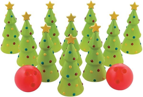 Fun Express Holiday Christmas Bowling Set (Comes with 10 pins and 2 Balls) Christmas Party Games - Image 2