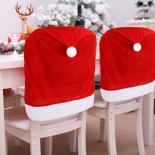 4pc Red Hat Dining Chair Slipcovers,Christmas Chair Back Covers Kitchen Chair Covers for Christmas Holiday Festival Decoration - Image 2