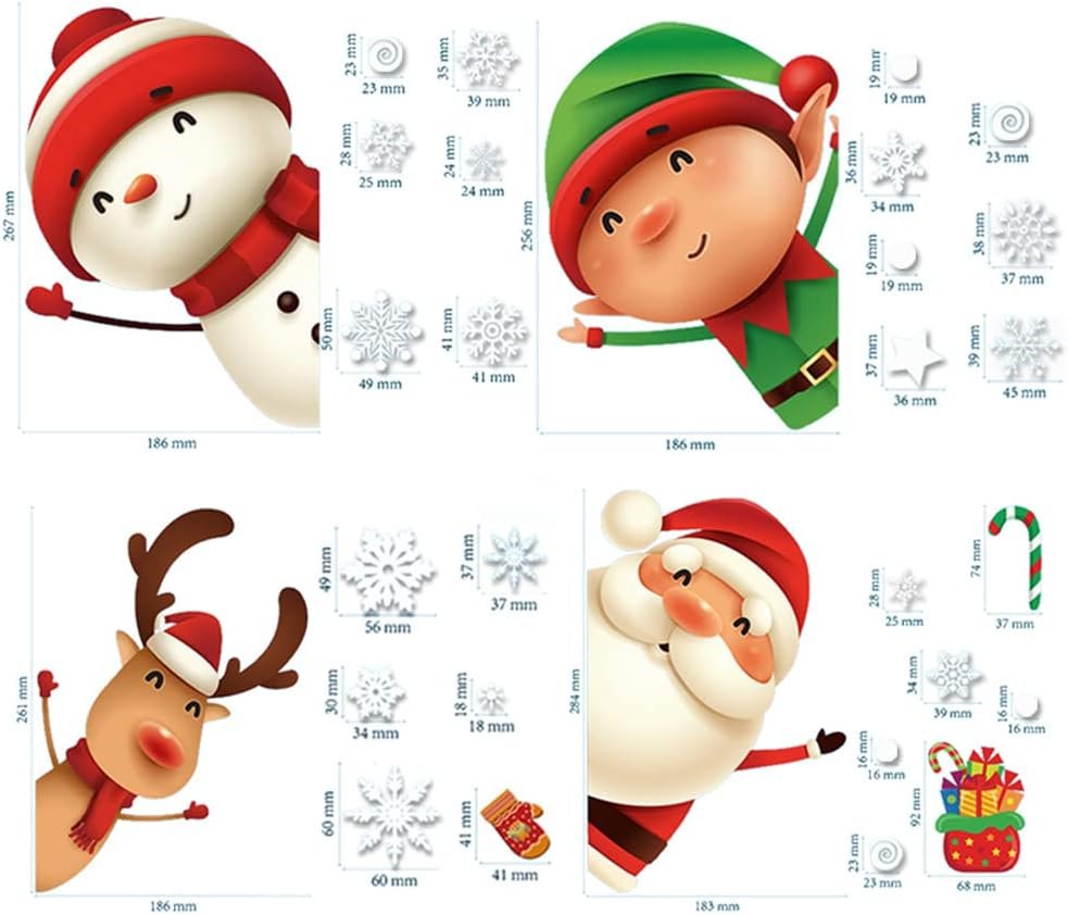 XIMISHOP 82PCS Christmas Snowflake Window Clings Stickers for Glass, Xmas Decals Decorations Holiday Snowflake Santa Claus Reindeer Decals for Party - Image 3