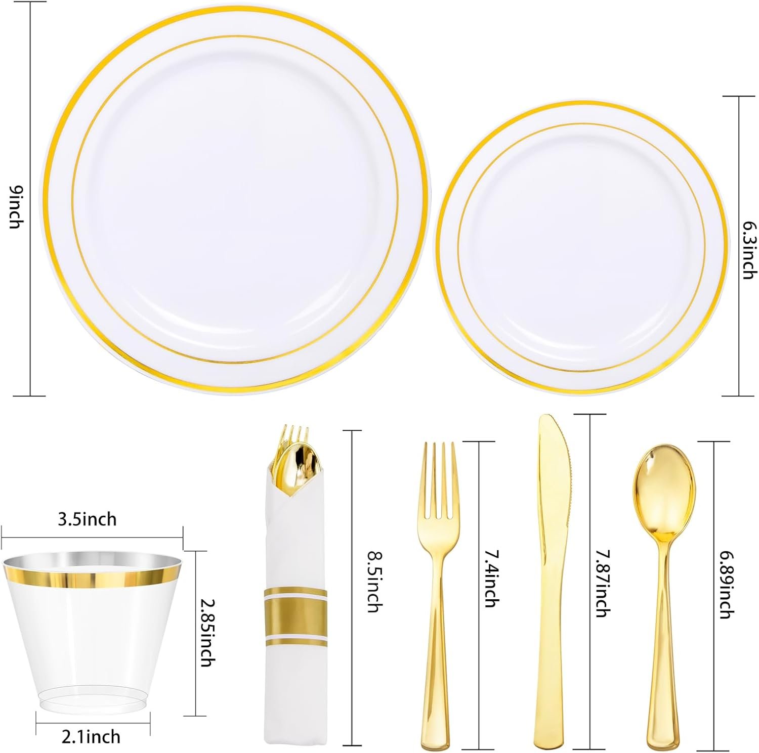 350Piece Thanksgiving Dinnerware Set for 50 Guests - Gold Plastic Plates with Disposable Cutlery Include:50Dinner Plates-50Dessert Plates-50Pre Rolled Napkins with Gold Silverware - Image 3