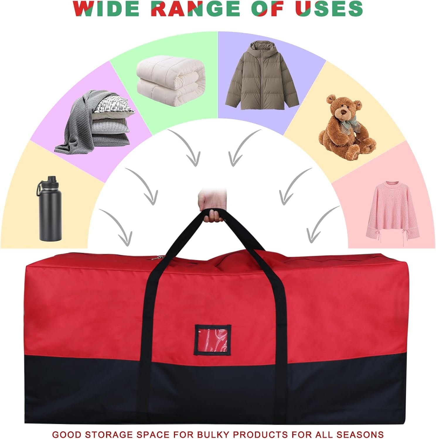 Christmas Tree Storage Bag, Fits Up to 7.5 Ft Artificial Trees, Heavy-Duty Waterproof Storage Bags with Reinforced Handles, Dual Zippers & Card Slot, 600D Oxford Extra Large Moving Bags - Image 7