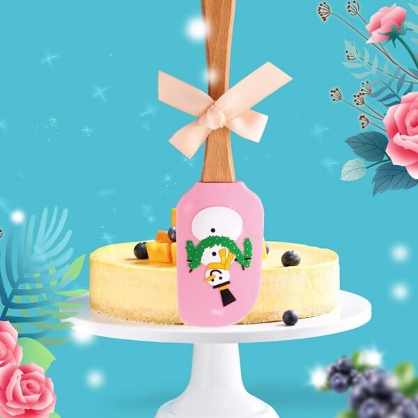 Christmas Silicone Spatula Gift Set with Lovely Bow - Christmas Cake Decorating Spatulas with Wooden Handle, Snowman Christmas tree and Santa Claus Pattern, Perfect for Christmas Gift, Baking (3 PCS) - Image 5