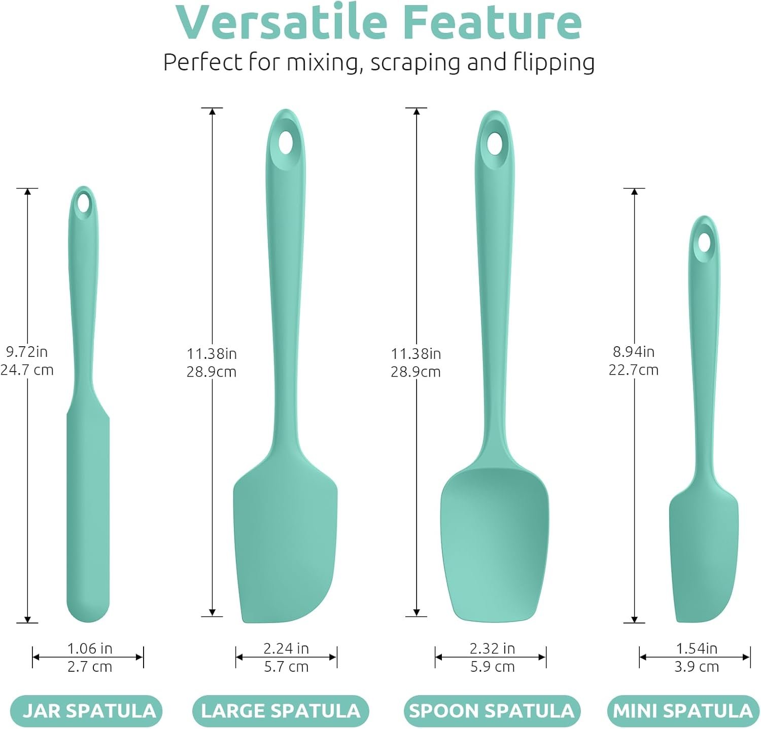 U-Taste Silicone Spatula Set with 600 Degrees Fahrenheit Heat Resistant (Teal/Aqua Sky) - Image 3