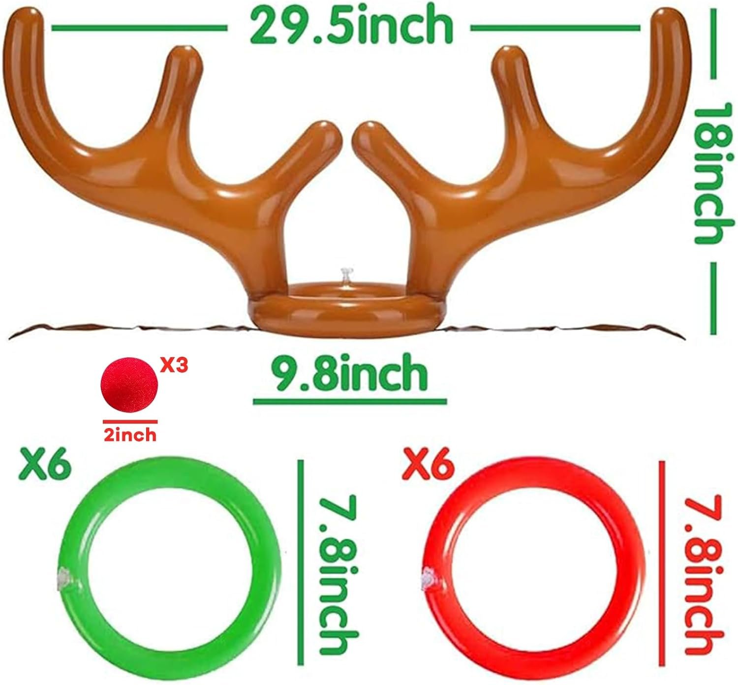 Total 18 Pcs 3 Set Inflatable Reindeer Antler Ring Toss Game Christmas Party Games Kids Family Xmas Toys Stock Stuffer Christmas Activities Carnival Supplies - 3 Antlers 12 Rings 3 Reindeer Nose - Image 5