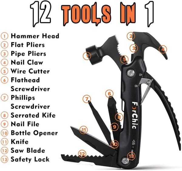 12 in 1 Hammer Multitool, Stocking Stuffers for Adults, Mens Gifts for Christmas, White Elephant Gifts for Adults, Christmas Gifts for Men, Dad, Him, Grandpa, Husband, Boyfriend - Image 3