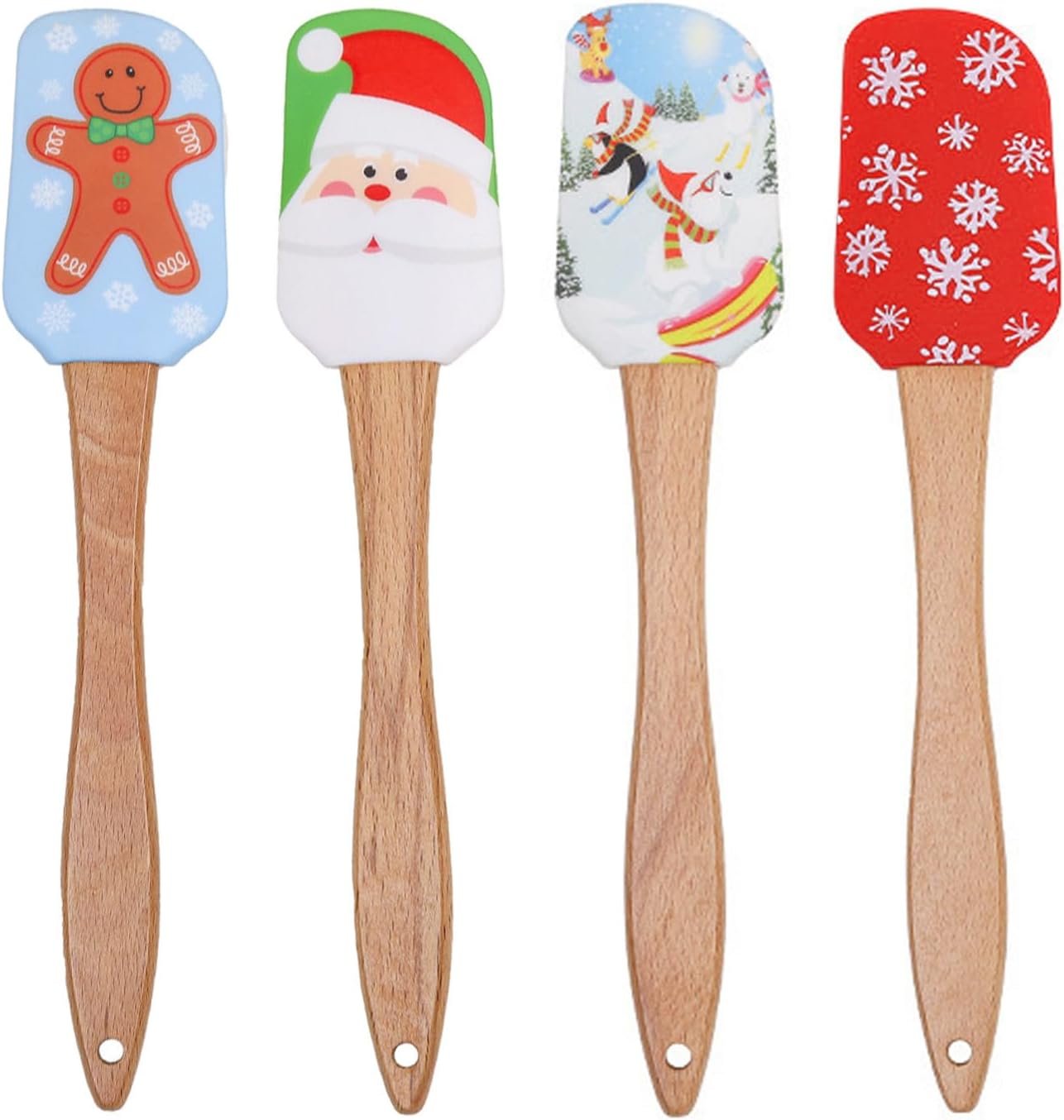 4 PCS Christmas Spatulas Silicone Spatula Set for Baking, Xmas Cake Spatula with Wooden Handle, Cute Scraper for Mixing Cooking - Image 2