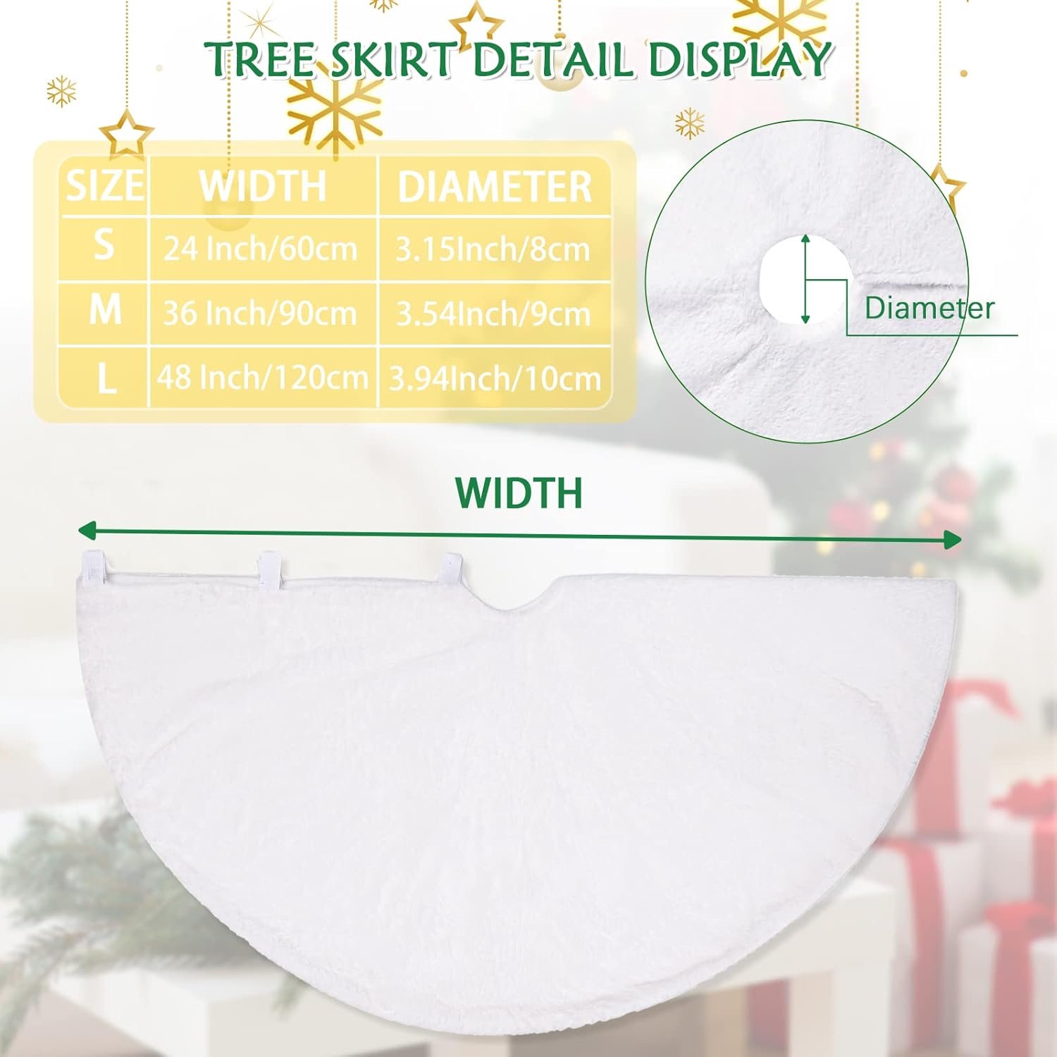 White Tree Skirt 48 Inch Large Faux Fur Tree Skirts Plush Holiday Christmas Tree Decorations for Xmas Ornaments Winter Indoor Party Decor - Image 5
