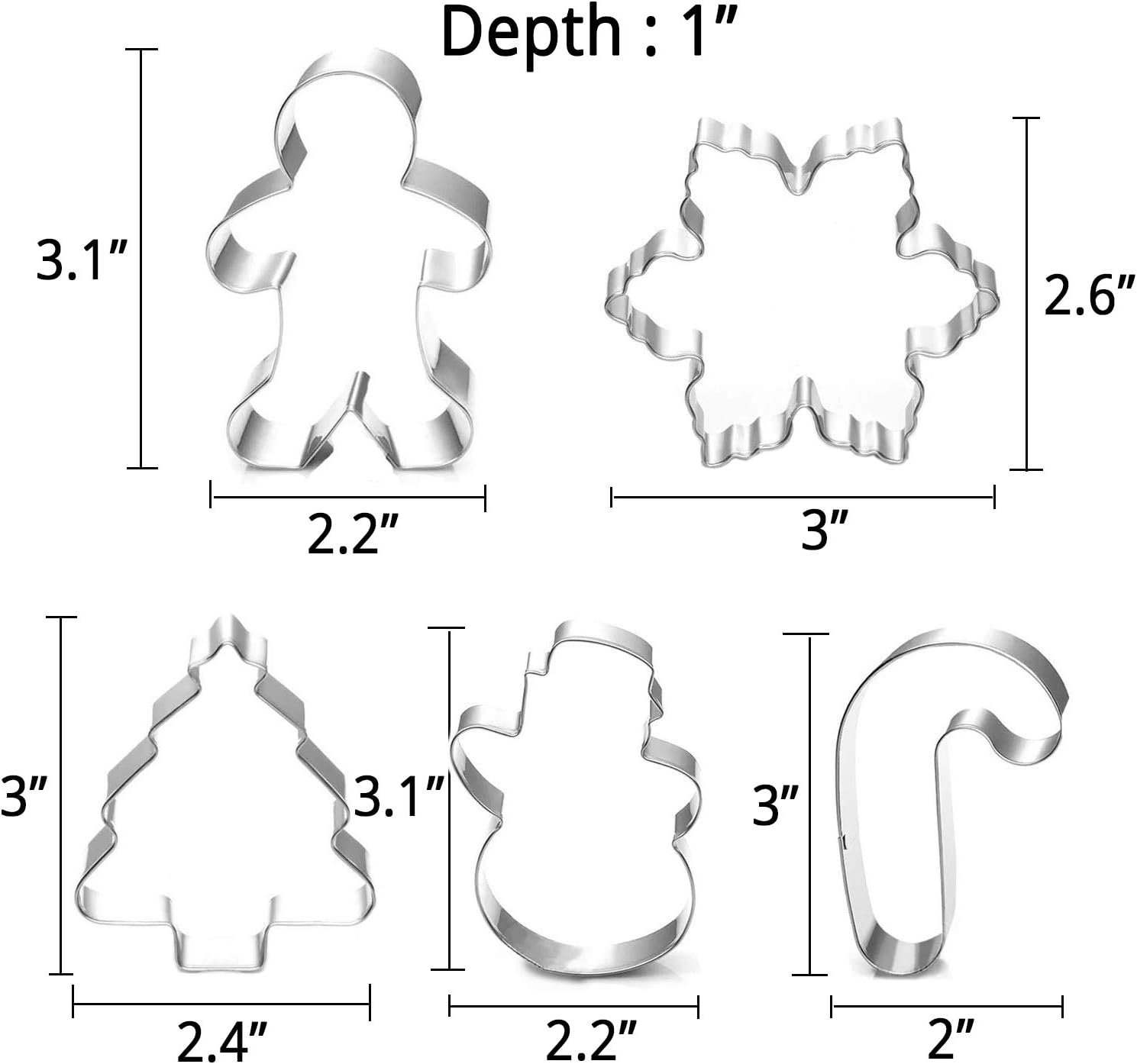 Christmas Cookie Cutter Set - 5 Piece Holiday Cookies Molds - Snowman, Christmas Tree, Gingerbread Man, Candy Cane, Snowflake - Image 3