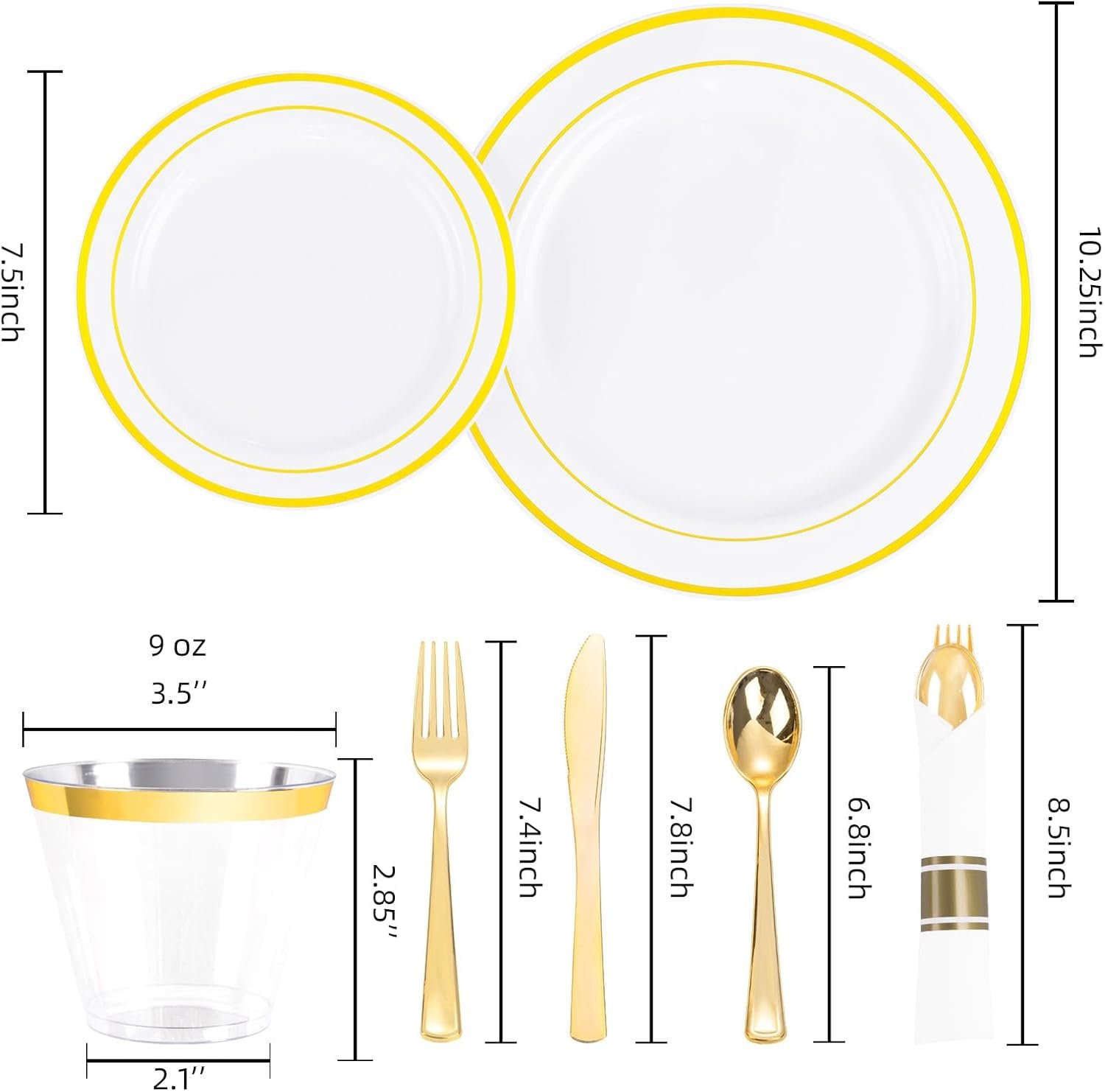 WELLIFE 350Pcs Gold Plastic Plates Set for 50 Guests - Disposable Plates for Party and Wedding,Party Supplies including Party Plates and Cups and Napkins Sets,White and Gold Plastic Plates - Image 3