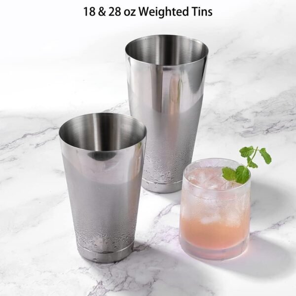 Boston Cocktail Shaker Set, 6pc Bartender Kit Bar Set Bartending Tools Accessories: Weighted Shaking Tins, Mixology Strainer, Bell Jigger, Mixing Spoon | Martini shakers Drink Mixer - Image 4