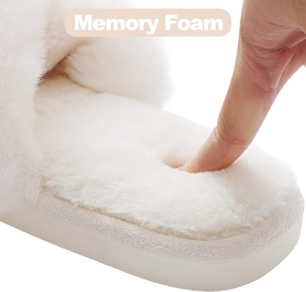 Evshine Women's Fuzzy Slippers Cross Band Memory Foam House Slippers Open Toe - Image 6