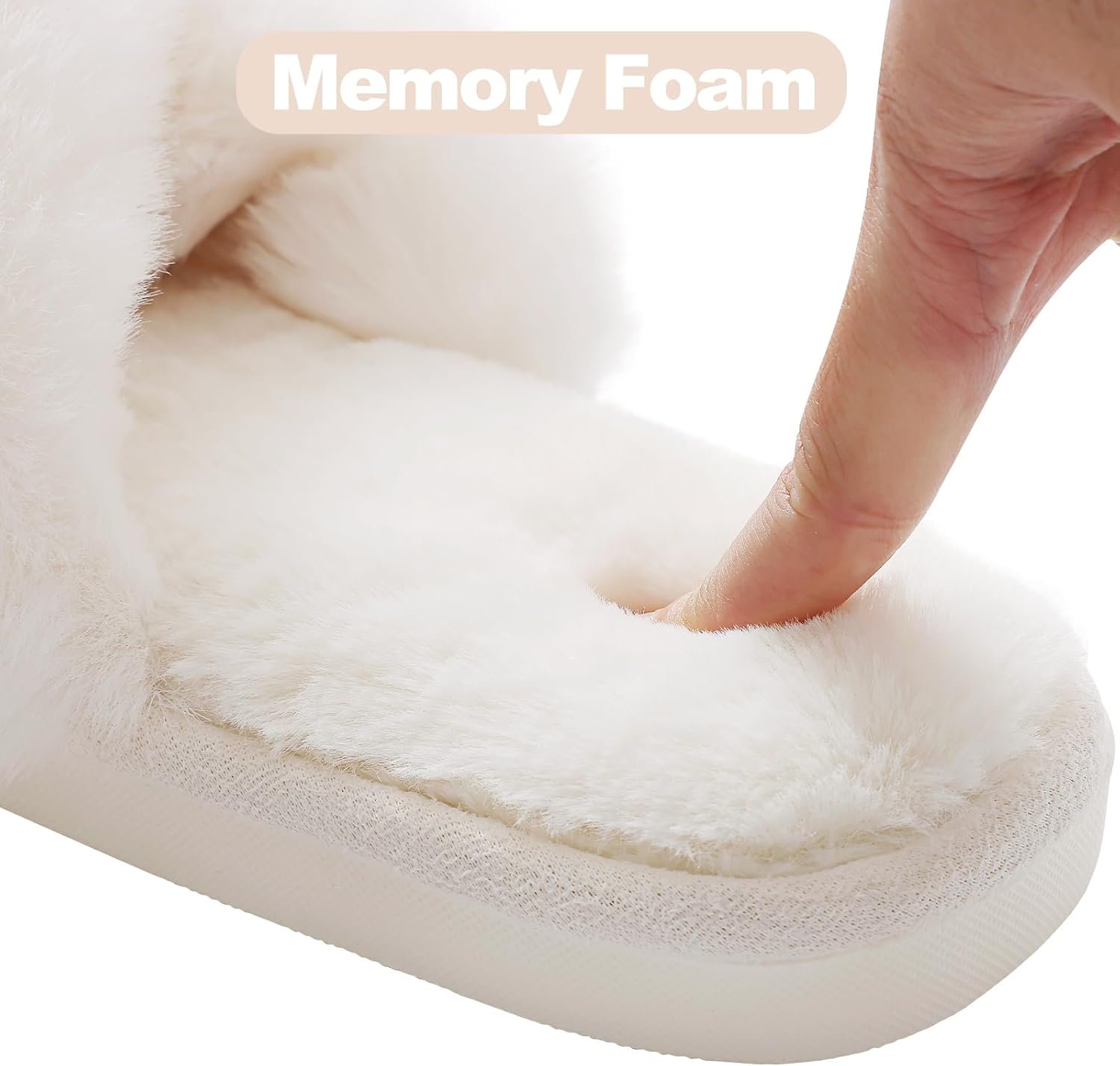 Evshine Women's Fuzzy Slippers Cross Band Memory Foam House Slippers Open Toe - Image 6