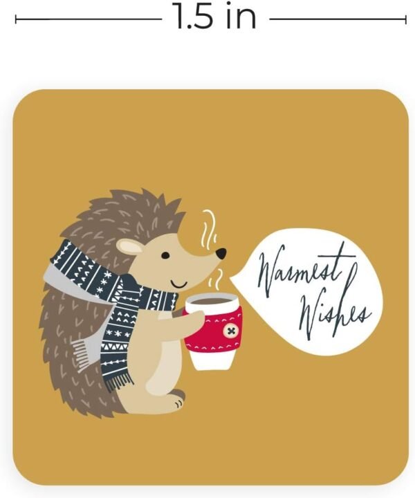 Woodland Animals Christmas Stickers / 250 Winter Holiday Animals Labels / 1.5" x 1.5" Square Envelope Seals / 6 Adorable Festive Forest Animal Designs/Made in The USA - Image 4