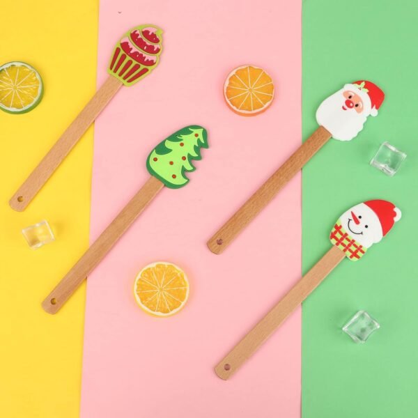 8 Pieces Christmas Silicone Spatula, Santa Claus Snowmen Christmas Tree Pattern Pancake Spatula with Wooden Handle for Kitchen Mixing Stir Butter Cream Cooking Baking - Image 6