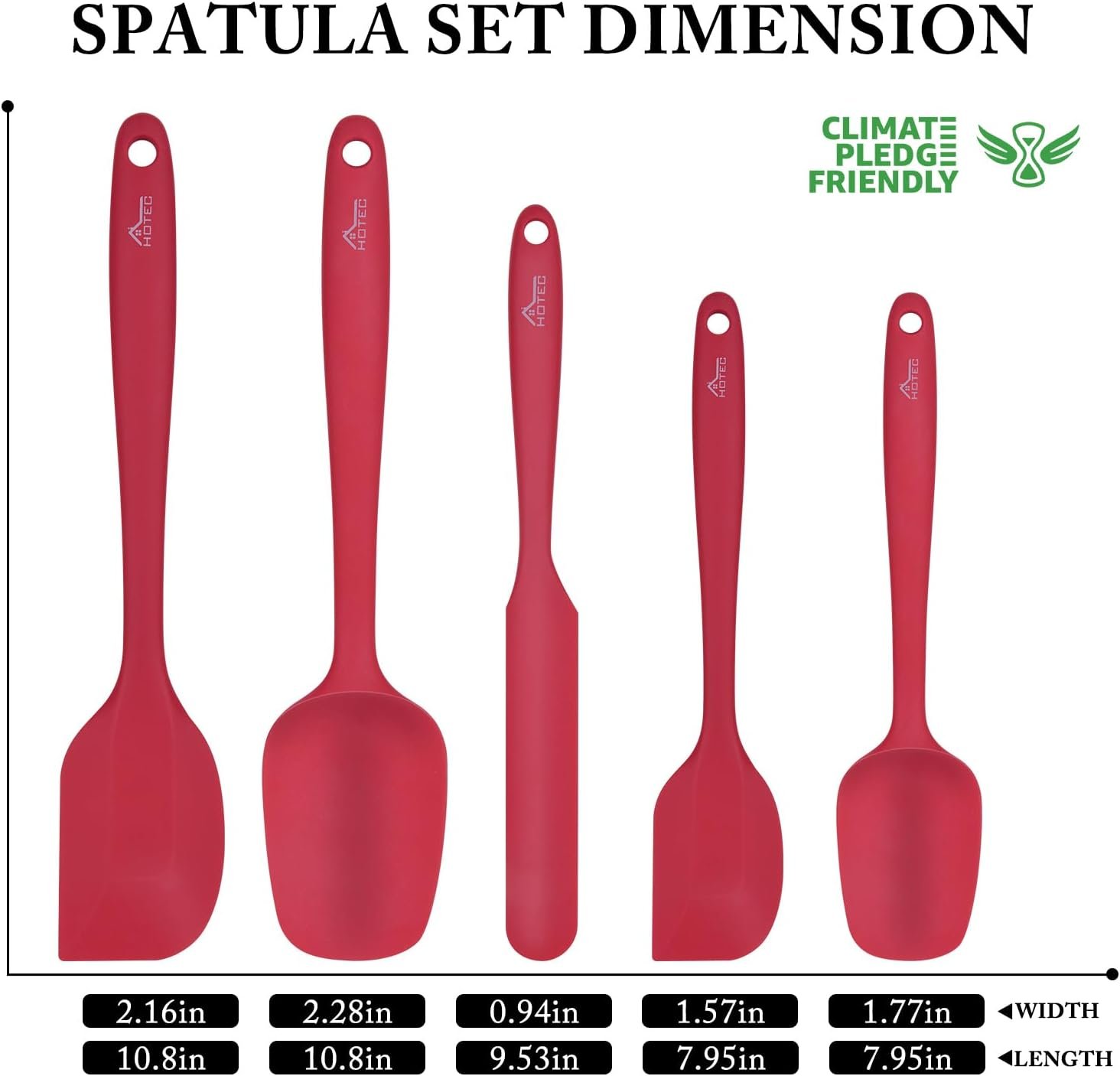 HOTEC Food Grade Silicone Rubber Spatula Set for Baking, Cooking, and Mixing High Heat Resistant Non Stick Dishwasher Safe BPA-Free Red Set of 5 - Image 4