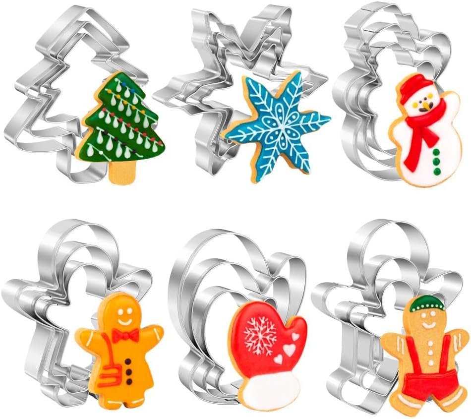 Christmas Cookie Cutter Set,18 Piece Stainless Steel Winter Christmas Cookie Cutters Shapes for Baking - Christmas Tree,Snowflake,Snowman,Gingerbread Man,Gingerbread Girl,Mitten - Image 2
