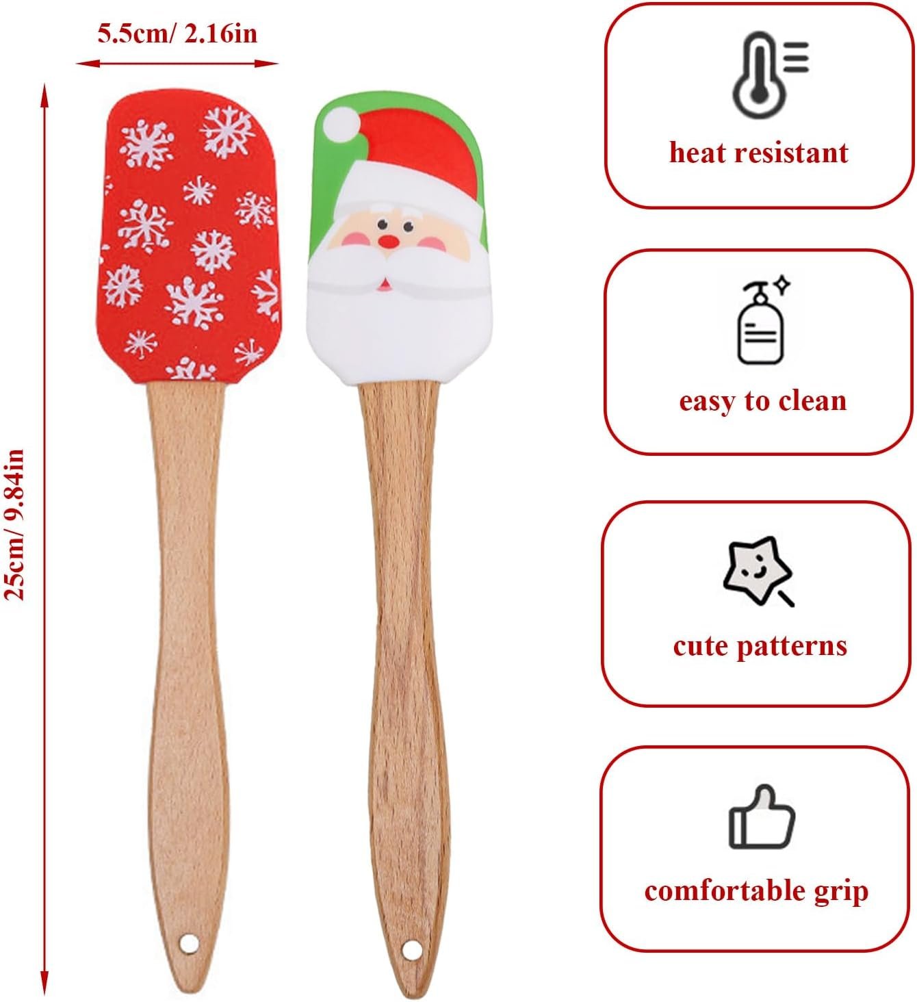 4 PCS Christmas Spatulas Silicone Spatula Set for Baking, Xmas Cake Spatula with Wooden Handle, Cute Scraper for Mixing Cooking - Image 4