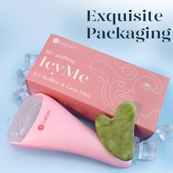 BAIMEI IcyMe Ice Roller for Face Women and Gua Sha Facial Tool Set, Ice Face Roller Reduces Puffiness, Relieves Migraines, Skin Care Tools, Self Care Gift for Women - Pink - Image 8