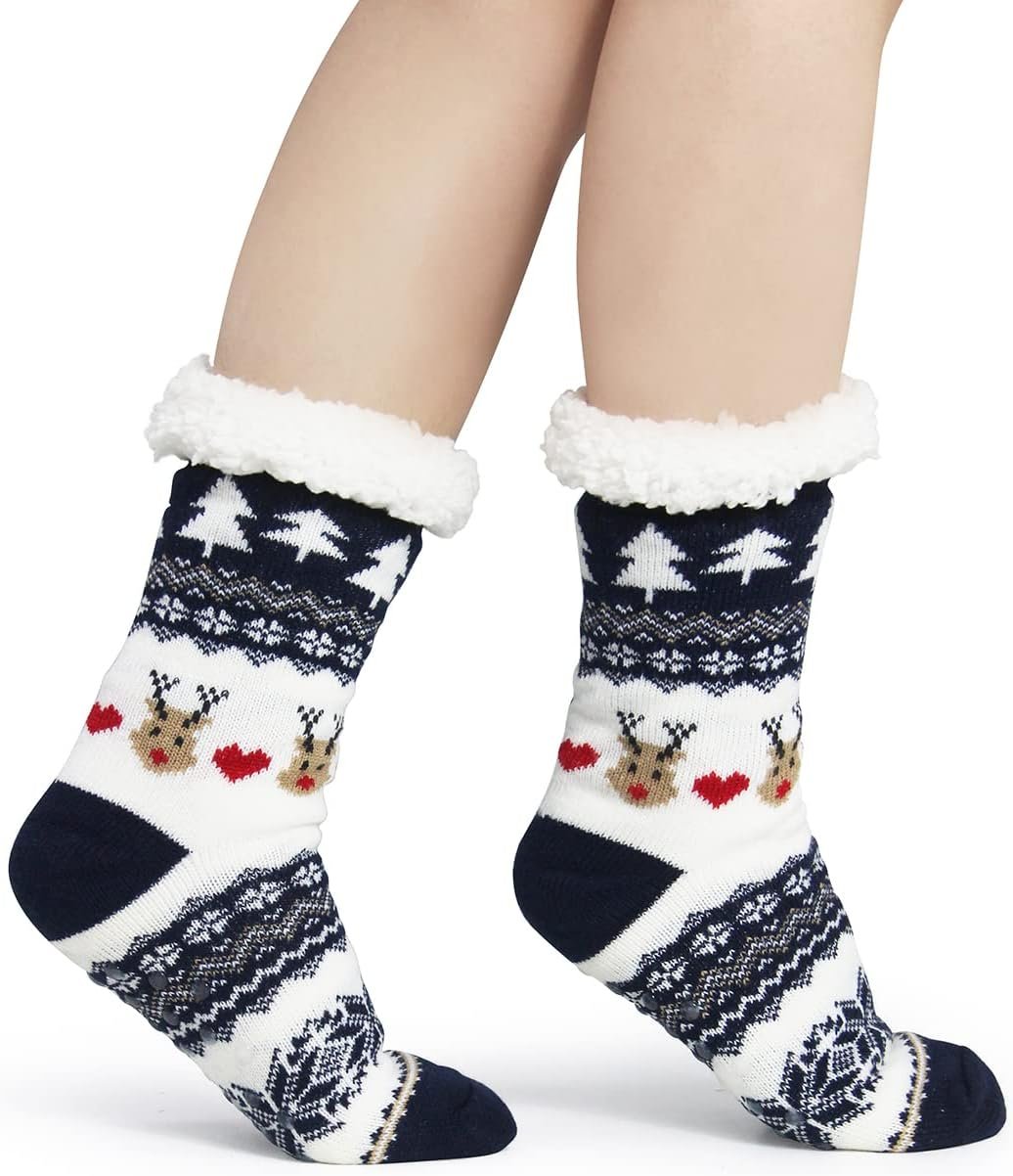 Slipper Socks for Women with Gripper - Winter Non Slip Thick Fuzzy Socks - Warm Cozy Christmas Gift - Image 4