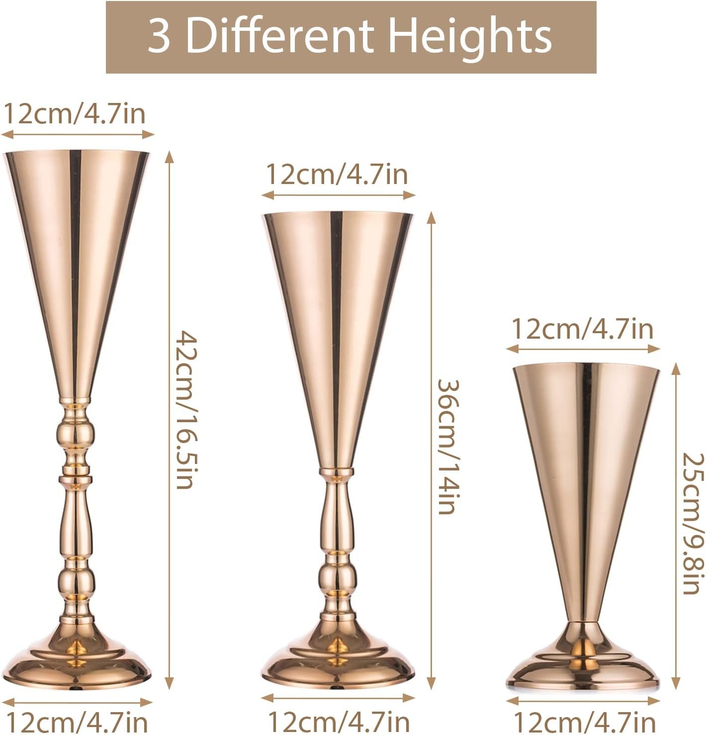 Sziqiqi Trumpet Floral Centerpiece Riser Stand for Wedding Reception Centerpieces Party Event Anniversary Birthday Decoration Flower Arrangement Pack of 2, Rose Gold 16.5in - Image 6