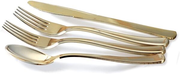 " OCCASIONS " 150 Pieces set (25 Guests)-Vintage Wedding Plastic Plates & cutlery -Disposable Dinnerware 10'', 7.5'' + Silverware w/double fork (Verona Plain Ivory) - Image 4