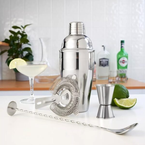 5-Piece Cocktail Shaker Set 24oz Shaker Strainer Jigger T-Mixing Spoon Pour Spout Bartender Kit Stainless Steel Bar Set Housewarming Gift - Image 5