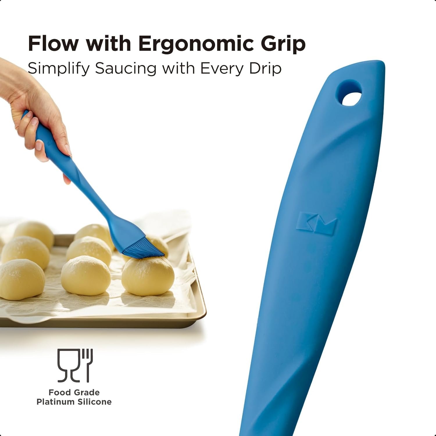 Kitchen Mama WaltzGrip Platinum Silicone Basting Pastry Brush: Set of 2 Heat-Resistant for Cooking, Baking, Pastries, Grilling, Spreading Oil, Butter, BBQ Sauce, Eggs. Dishwasher-Safe (Blue) - Image 4