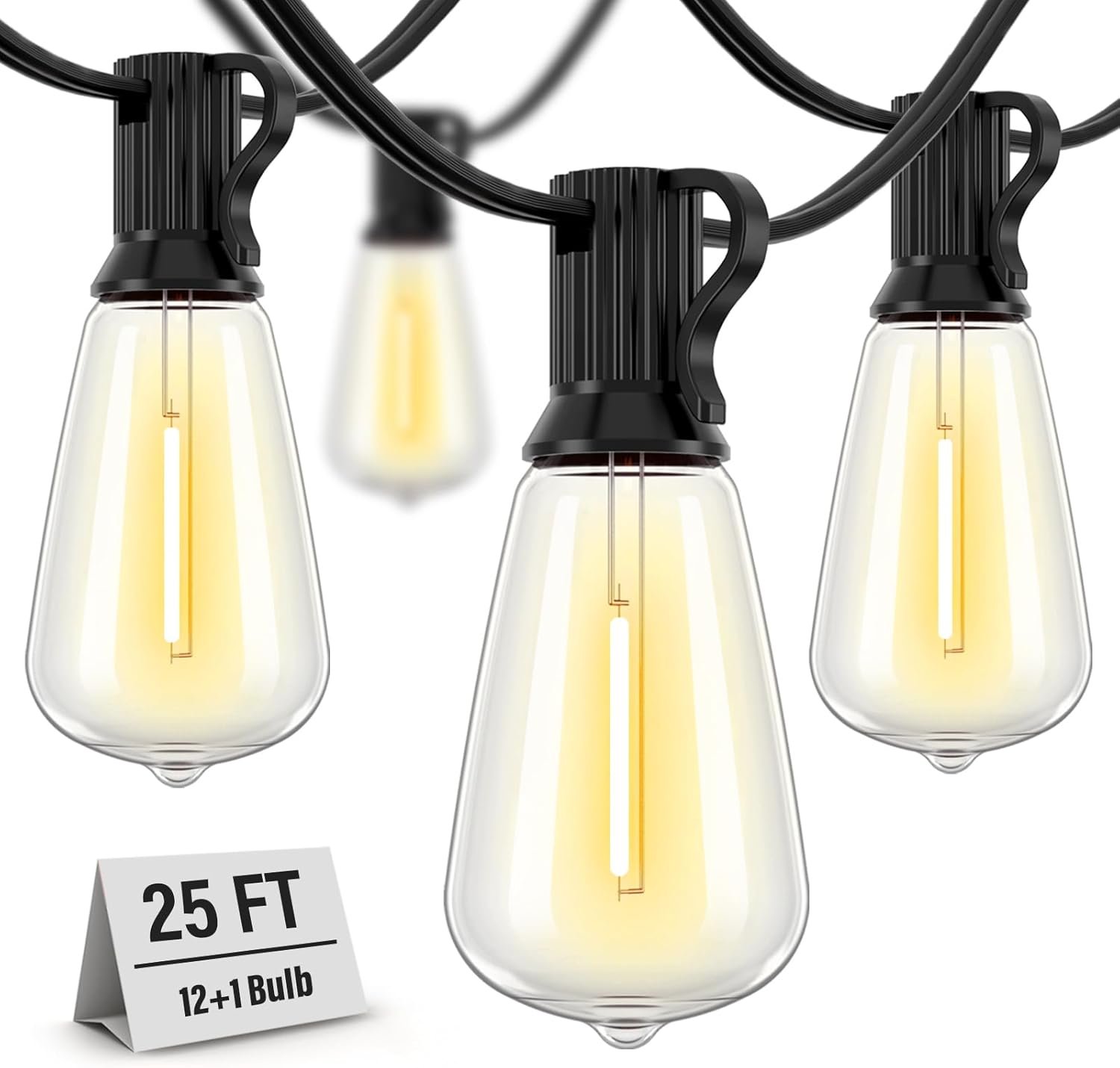 Outdoor String Lights Waterproof, 25 Feet Patio Lights with 13 ST38 Edison Bulbs(1 Sqare), Outside Hanging Decorative Lights for Porch, Blacony, Backyard, Bistro, Garden, 2700K - Image 2
