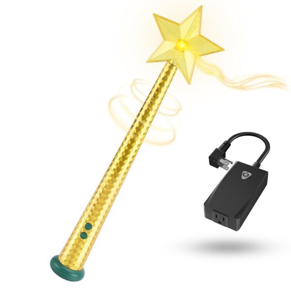Magical Christmas Wand Remote Control Outlet | Christmas Tree Remote Control | Christmas Tree Decorations | Shake-to-Control Feature | Smart Outlet with 100 Ft Range - Gold - Image 2